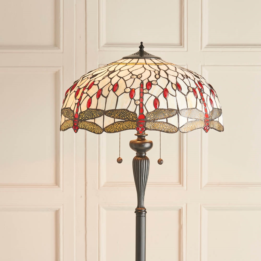 Endon 70940 - Stojacia lampa Tiffany DRAGONFLY 2×E27/60W/230V, priemer 50 cm