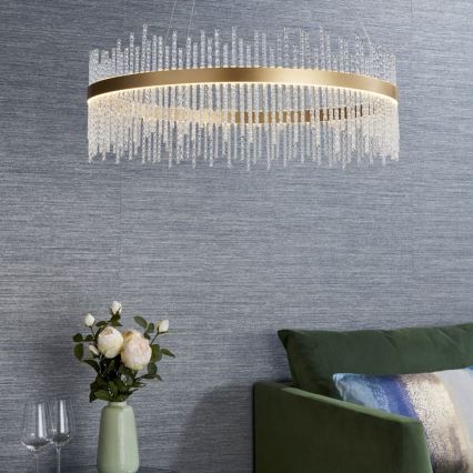 Endon 81908 - LED stmievateľný luster na lane ADRIEL LED/58W/230V 3000K pr. 70 cm zlatá/číra