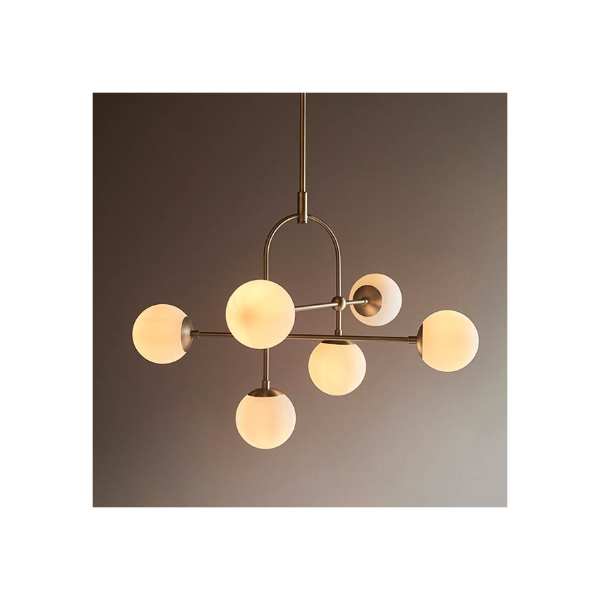 Endon 90842 - Stropný luster na tyči ONTARIO 6xE14/7W/230V mosadz/biela