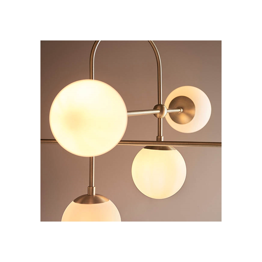 Endon 90842 - Stropný luster na tyči ONTARIO 6xE14/7W/230V mosadz/biela