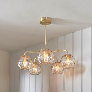 Endon 91969 - Luster na tyči DIMPLE 5xE14/25W/230V zlatý