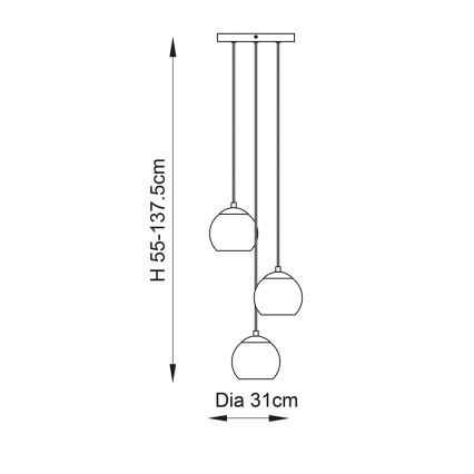 Endon 91971 - Luster na lanku DIMPLE 3xE14/25W/230V zlatá/dymovo-béžová