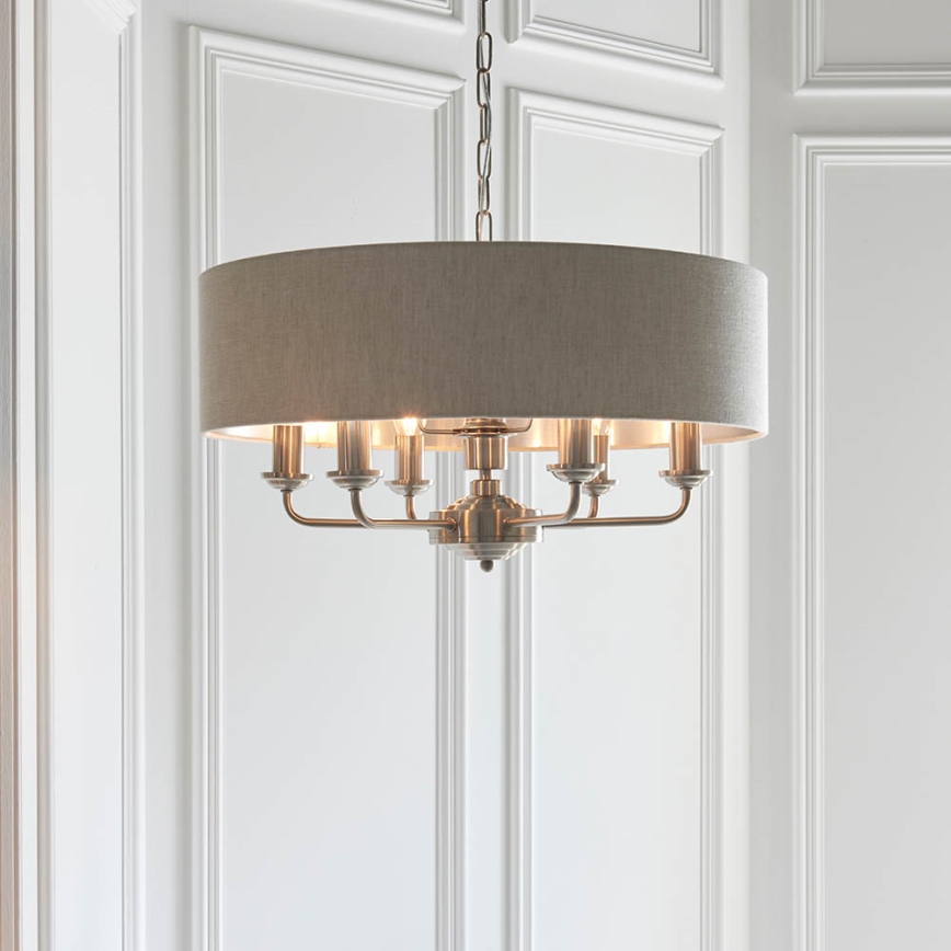 Endon 94357 - Závesný luster na reťazi HIGHCLERE 6xE14/40W/230V, priemer 55 cm, béžový/matný chróm