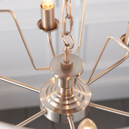 Endon 94357 - Závesný luster na reťazi HIGHCLERE 6xE14/40W/230V, priemer 55 cm, béžový/matný chróm