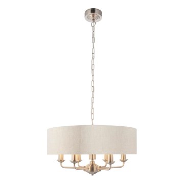 Endon 94357 - Závesný luster na reťazi HIGHCLERE 6xE14/40W/230V, priemer 55 cm, béžový/matný chróm