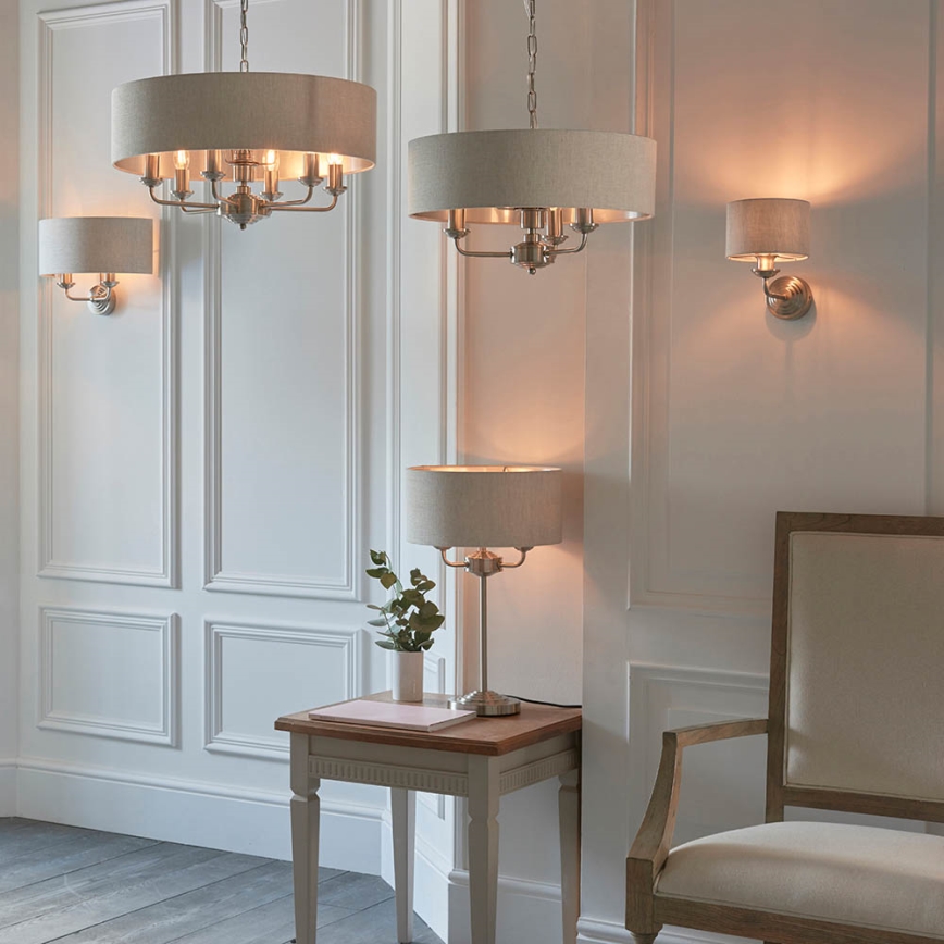 Endon 94369 - Stolná lampa HIGHCLERE 3xE14/18W/230V béžová/matný chróm