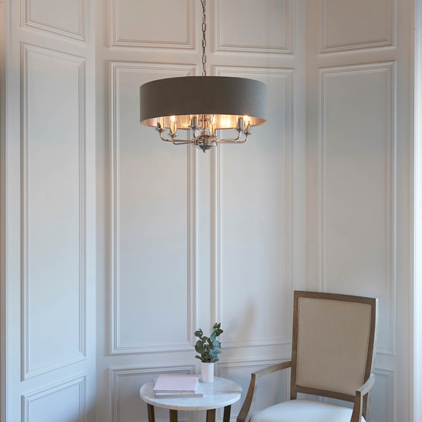 Endon 94415 - Luster na reťazi HIGHCLERE 8xE14/40W/230V šedá/lesklý chróm pr. 70 cm