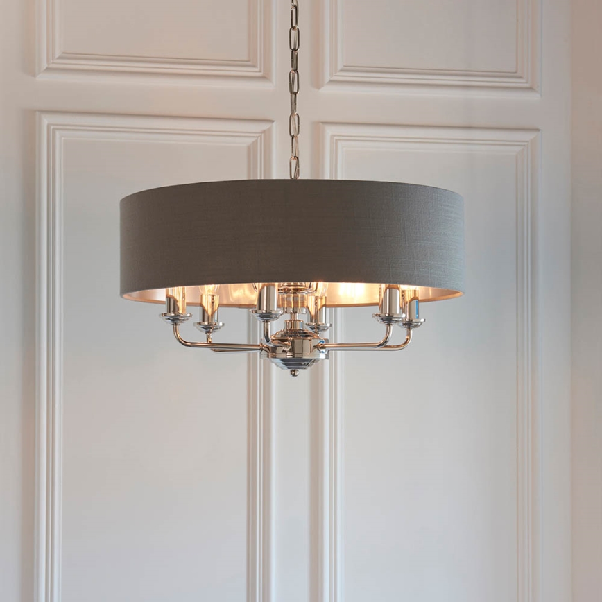 Endon 94415 - Luster na reťazi HIGHCLERE 8xE14/40W/230V šedá/lesklý chróm pr. 70 cm