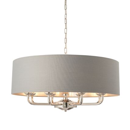 Endon 94415 - Luster na reťazi HIGHCLERE 8xE14/40W/230V šedá/lesklý chróm pr. 70 cm
