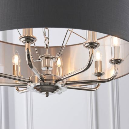 Endon 94415 - Luster na reťazi HIGHCLERE 8xE14/40W/230V šedá/lesklý chróm pr. 70 cm