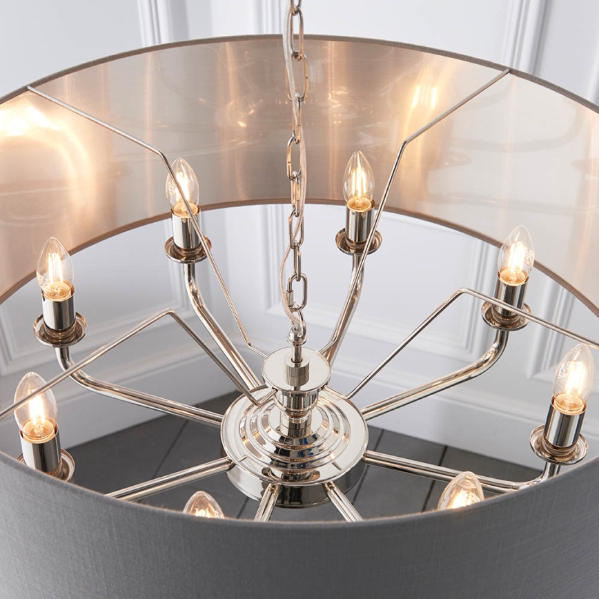 Endon 94415 - Luster na reťazi HIGHCLERE 8xE14/40W/230V šedá/lesklý chróm pr. 70 cm