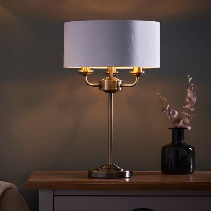 Endon 98932 - Stolná lampa HIGHCLERE 3xE14/18W/230V biela/mosadz pr. 32 cm