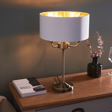 Endon 98932 - Stolná lampa HIGHCLERE 3xE14/18W/230V biela/mosadz pr. 32 cm