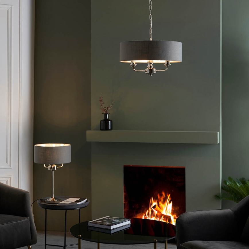 Endon 99149 - Stolná lampa HIGHCLERE 3xE14/18W/230V šedá/lesklý chróm pr. 32 cm