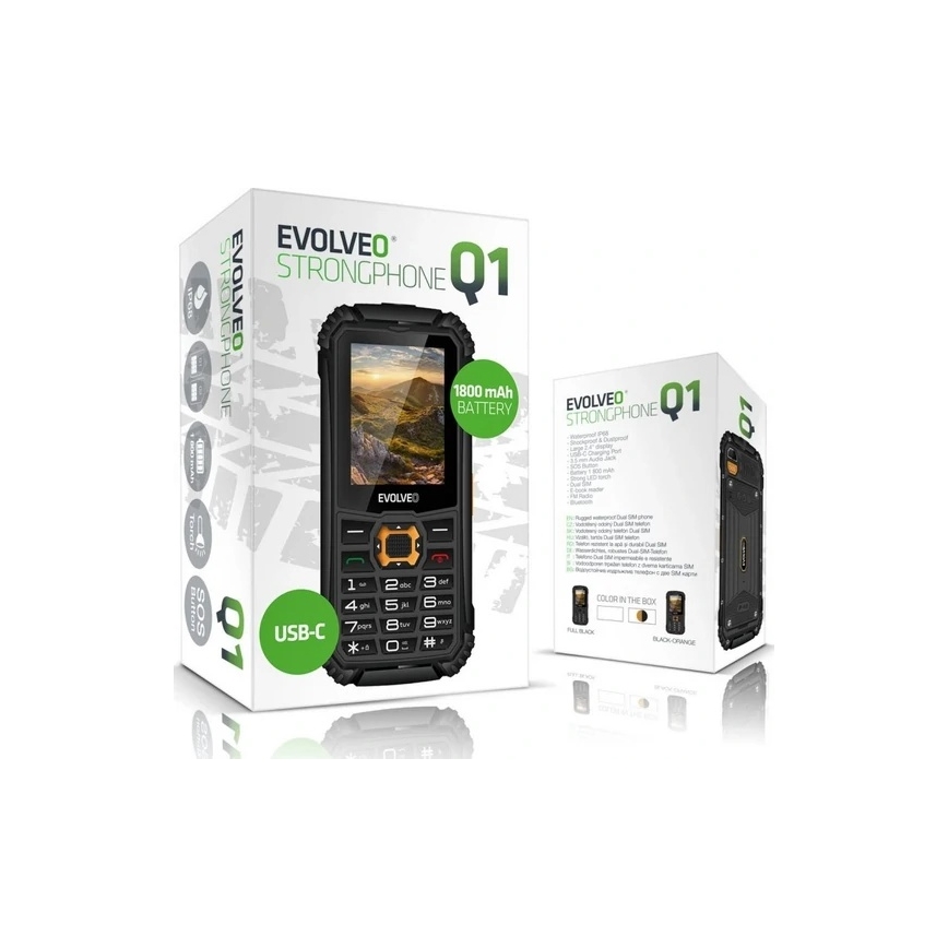 Evolveo - StrongPhone Q1, vodotesný Dual SIM telefón čierna/oranžová