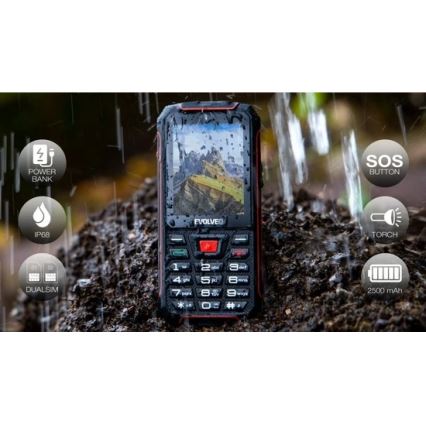 Evolveo - StrongPhone W4 vodotesný Dual SIM telefón čierna/červená