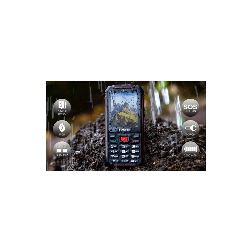 Evolveo - StrongPhone W4 vodotesný Dual SIM telefón čierna/červená