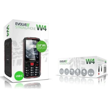 Evolveo - StrongPhone W4, vodotesný Dual SIM telefón, čierno-červený