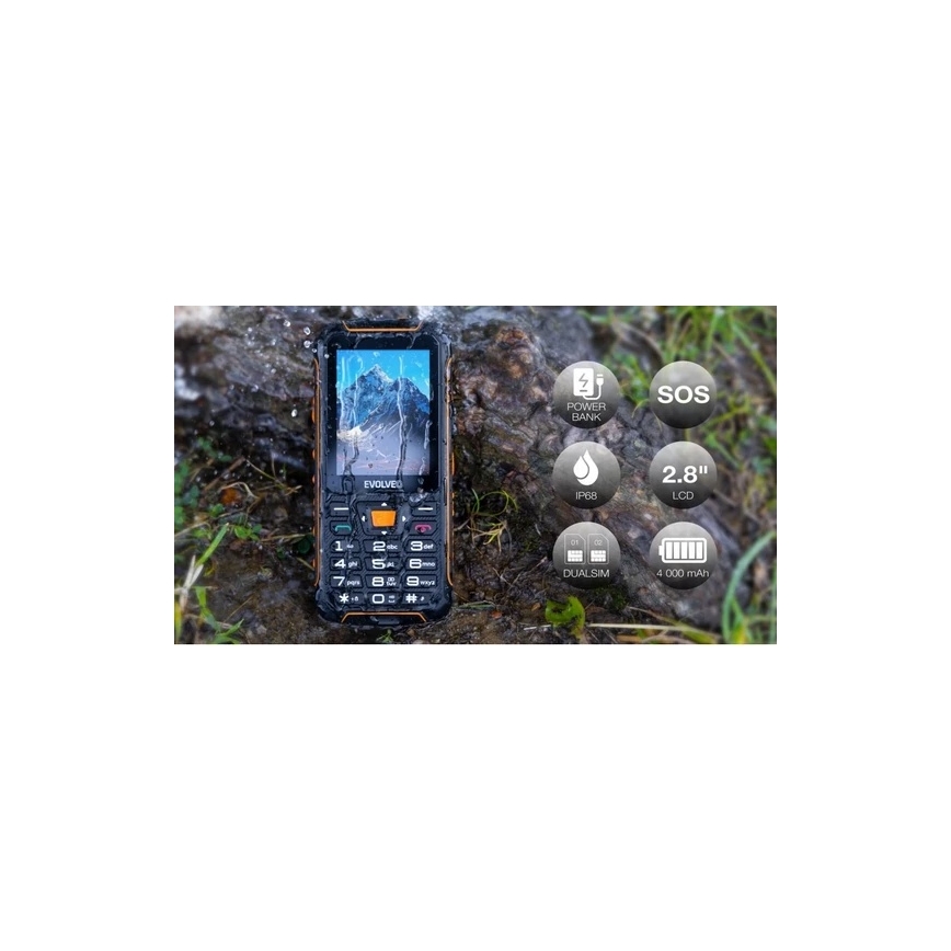 Evolveo - StrongPhone Z6 vodotesný Dual SIM telefón čierna/oranžová