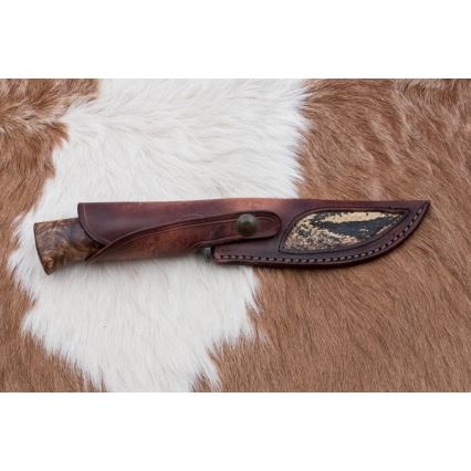 Exkluzívny damaškový nôž 14,4 cm gaštan/mamutí zub