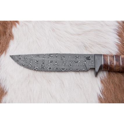 Exkluzívny damaškový nôž 14,4 cm gaštan/mamutí zub