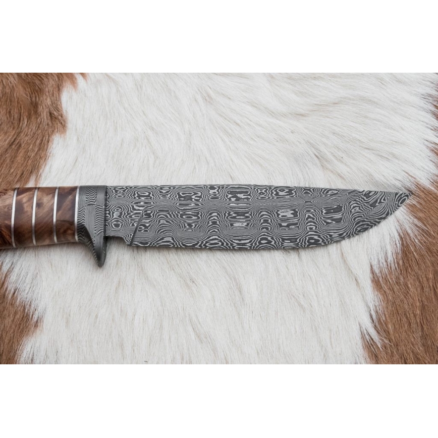 Exkluzívny damaškový nôž 14,4 cm gaštan/mamutí zub