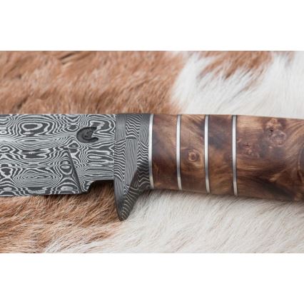 Exkluzívny damaškový nôž 14,4 cm gaštan/mamutí zub