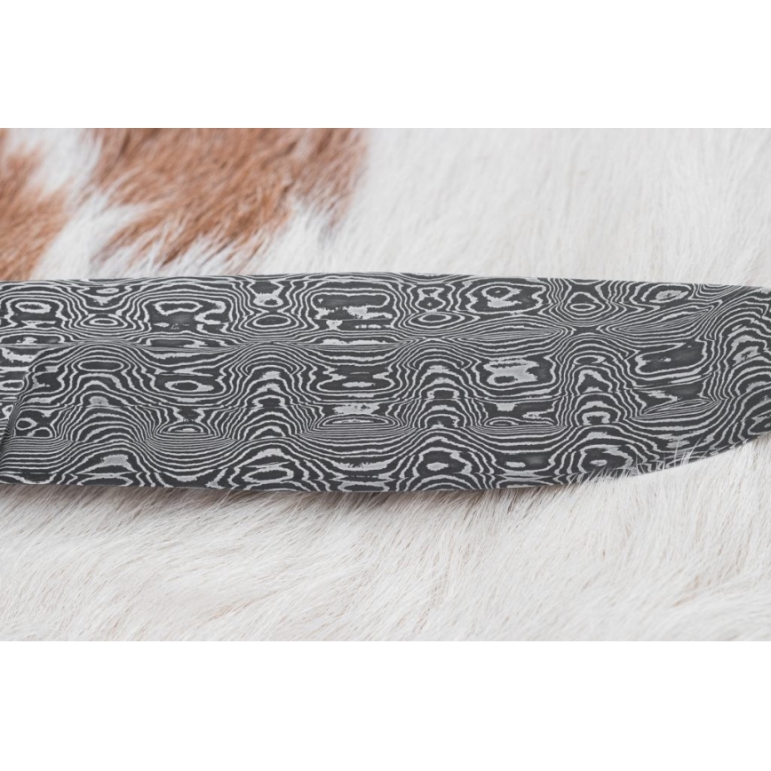 Exkluzívny damaškový nôž 14,4 cm gaštan/mamutí zub