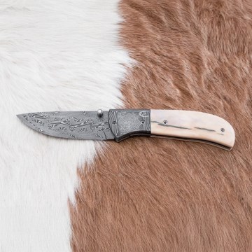Exkluzívny zatvárací damaškový nôž 8,6 cm mamutí kel