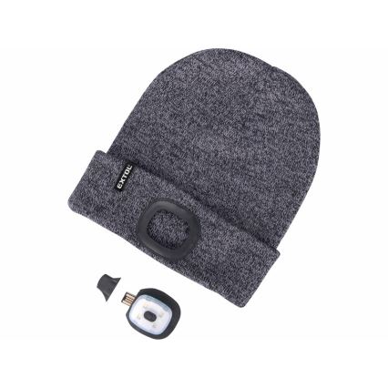 Extol - Čiapka s čelovkou a USB nabíjaním, 300 mAh, sivá, veľ. UNI
