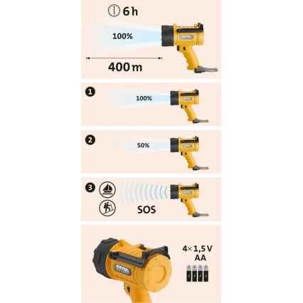 Extol - LED Baterka LED/5W/4xAA IP67 žltá/čierna