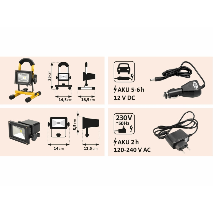 Extol - LED Nabíjací reflektor LED/10W/3600 mAh/8,4V IP65