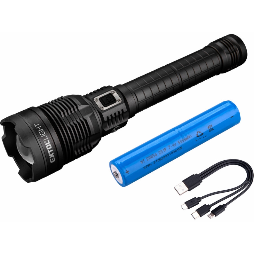 Extol - LED Stmievateľná nabíjacia baterka s powebankou LED/60W/10000 mAh 8000 lm IPX4 čierna