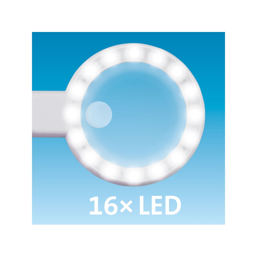 Extol - LED stmievateľná nabíjateľná lupa s LED osvetlením/650 mAh biela/šedá