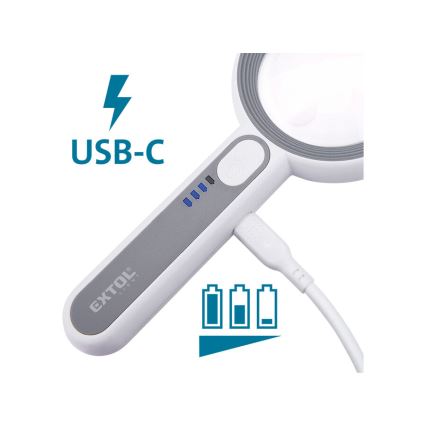 Extol - LED stmievateľná nabíjateľná lupa s LED osvetlením/650 mAh biela/šedá