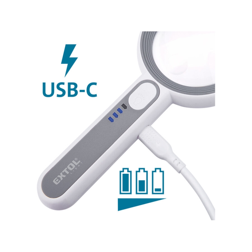Extol - LED stmievateľná nabíjateľná lupa s LED osvetlením/650 mAh biela/šedá