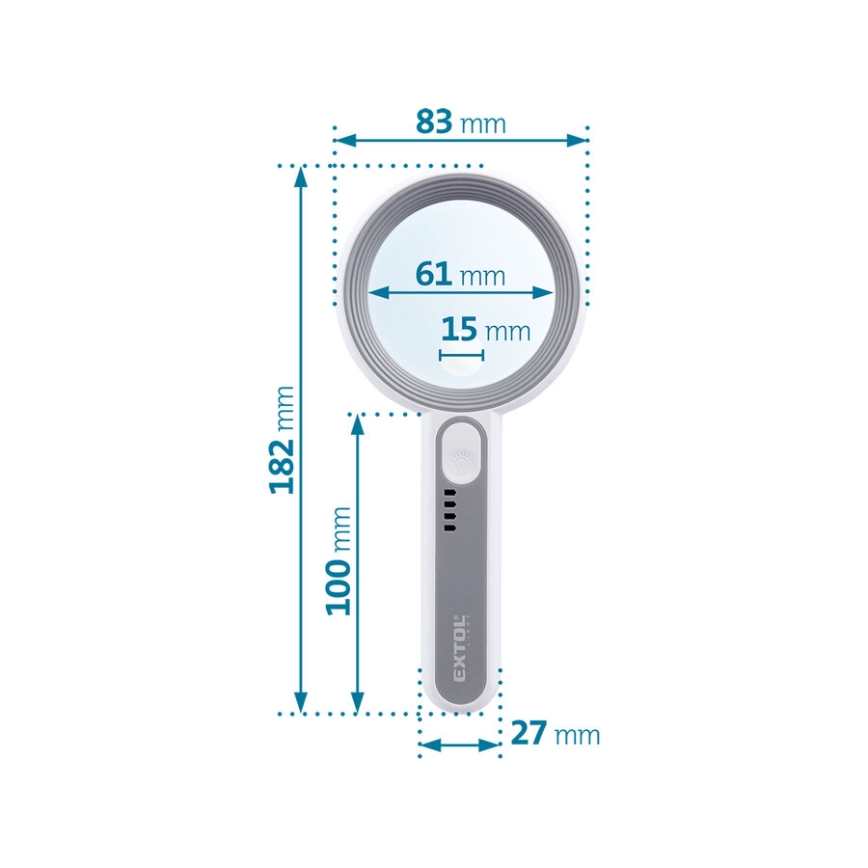 Extol - LED stmievateľná nabíjateľná lupa s LED osvetlením/650 mAh biela/šedá