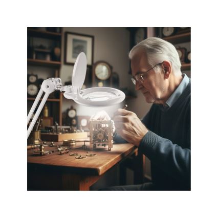 Extol - LED stmievateľná stolná lampa s lupou LED/10W/230V biela