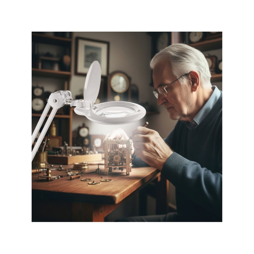 Extol - LED stmievateľná stolná lampa s lupou LED/10W/230V biela