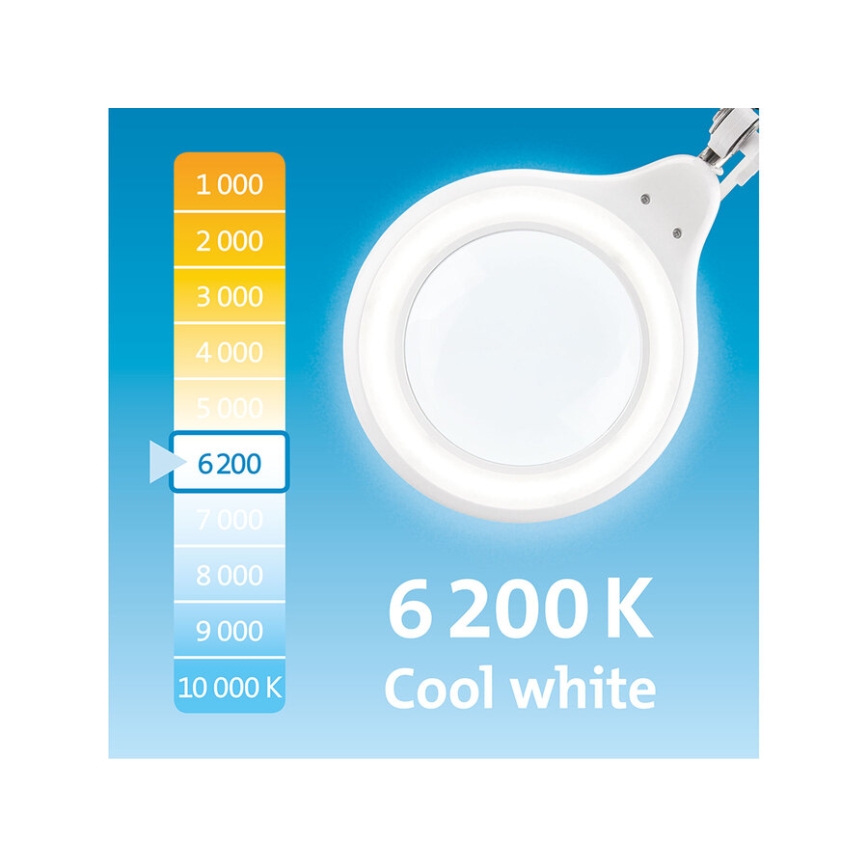 Extol - LED stmievateľná stolná lampa s lupou LED/10W/230V biela