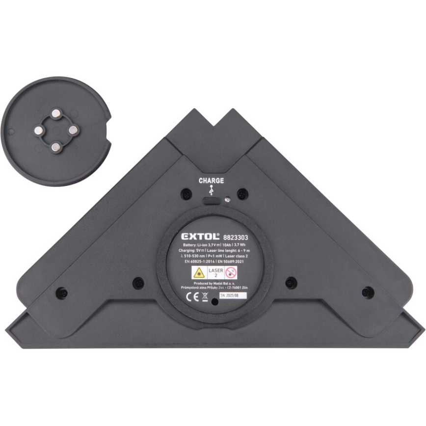 Extol Premium - Laserový uholník 90° s elektrickým prísavným modulom 5V/1000 mAh