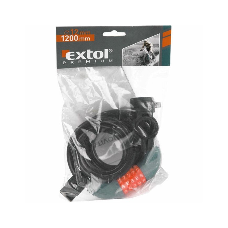 Extol Premium - Zámok na bicykel s lankom 12x1200 mm a päťciferným kódom