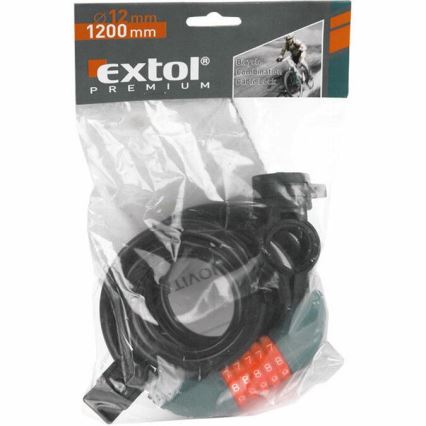 Extol Premium - Zámok na bicykel s lankom 12x1200 mm a štvormiestnym kódom