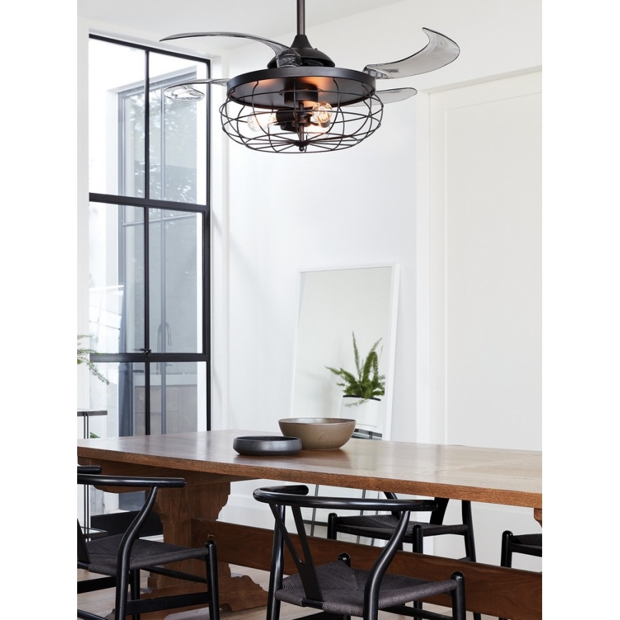 FANAWAY 212920 - LED Stropný ventilátor INDUSTRI 3xE27/4W/230V čierna + diaľkové ovládanie