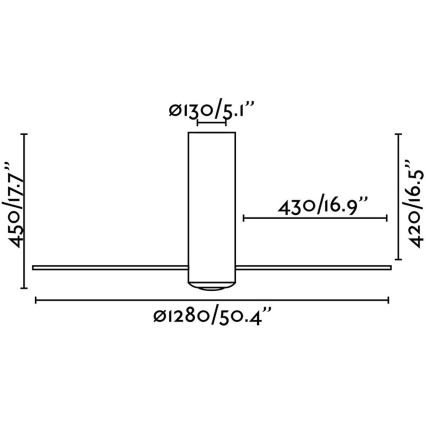 FARO 32036 - Stropný ventilátor TUBE FAN čierna/číra pr. 128 cm + diaľkové ovládanie