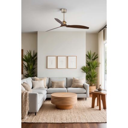 FARO 33398WT - Stropný ventilátor JUST FAN M, priemer 128 cm, hnedá/mosadz, Wi‑Fi Tuya + diaľkové ovládanie
