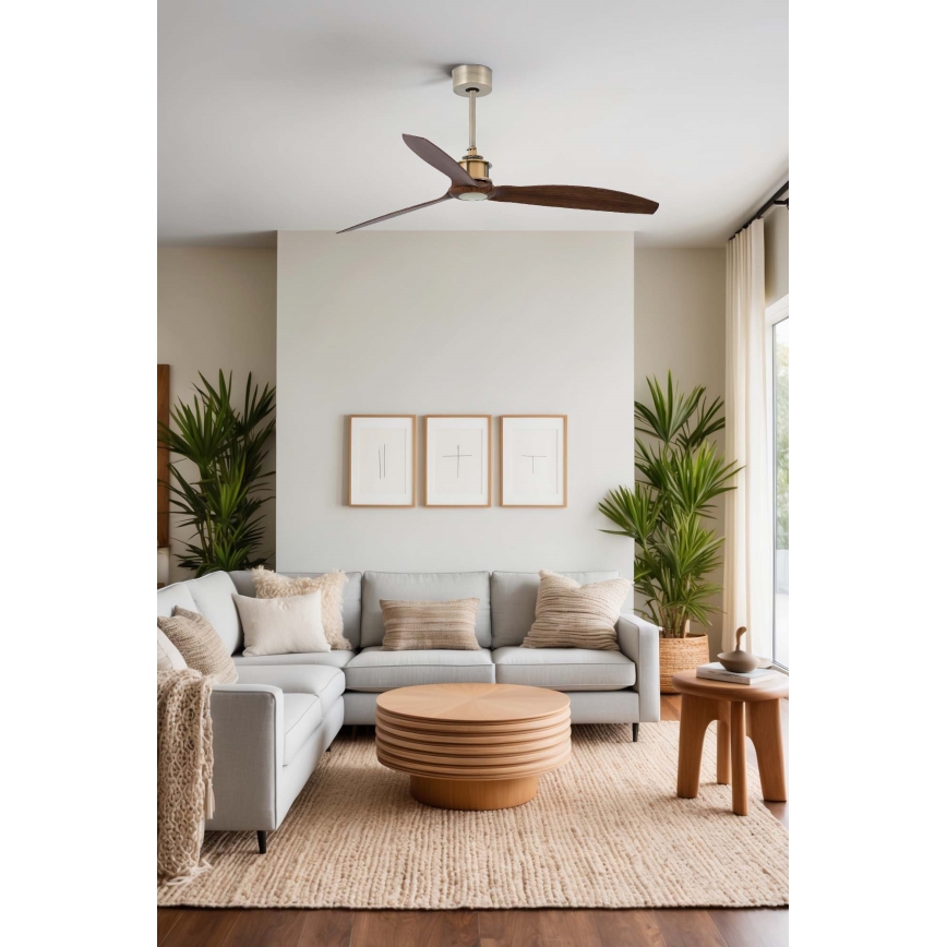 FARO 33398WT - Stropný ventilátor JUST FAN M, priemer 128 cm, hnedá/mosadz, Wi‑Fi Tuya + diaľkové ovládanie