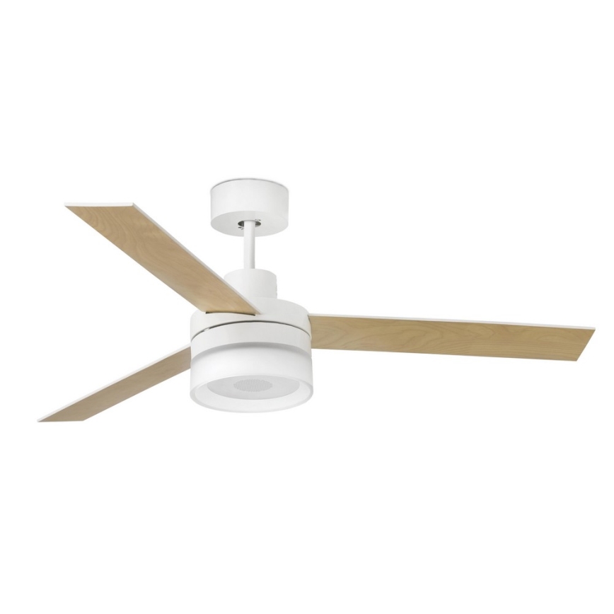 FARO 33460 - LED Stropný ventilátor s reproduktorom ICE LED/15W/230V biela/hnedá + diaľkové ovládanie