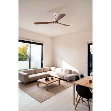 FARO 33463DC - LED Stropný ventilátor LANTAU LED/12W/230V drevo/matný chróm pr. 168 cm + diaľkové ovládanie