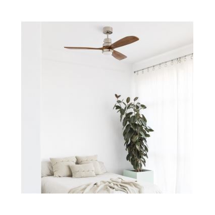 FARO 33518DC - LED Stropný ventilátor LANTAU LED/15W/230V matný chróm/drevo + diaľkové ovládanie